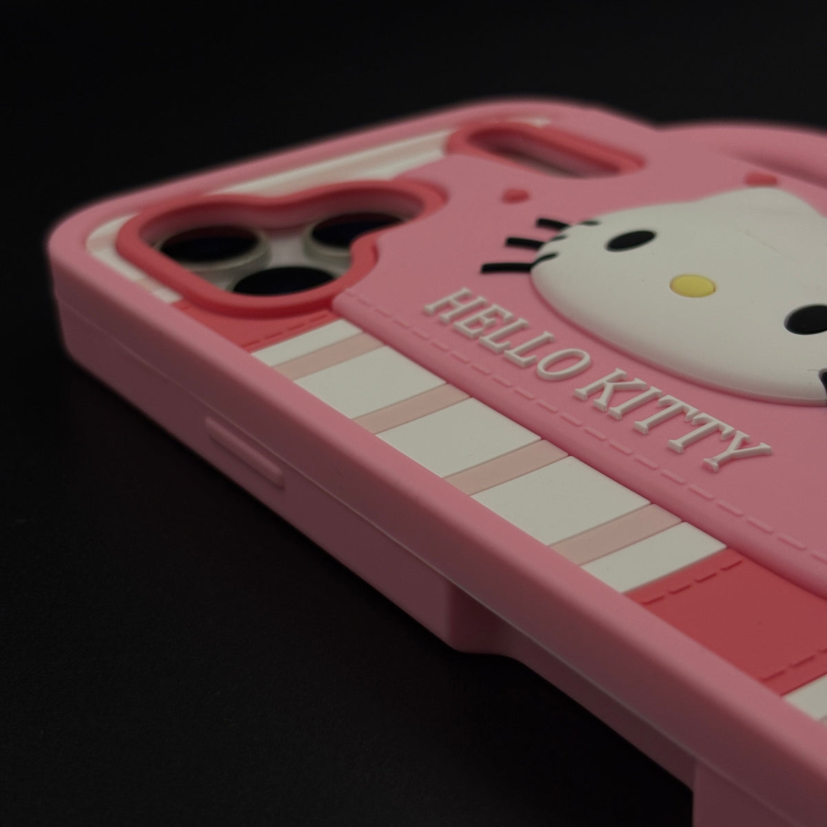 3D Kitty Cat Silicone Handle Case for iPhone 17 Series with Side Grip & Bow Detail