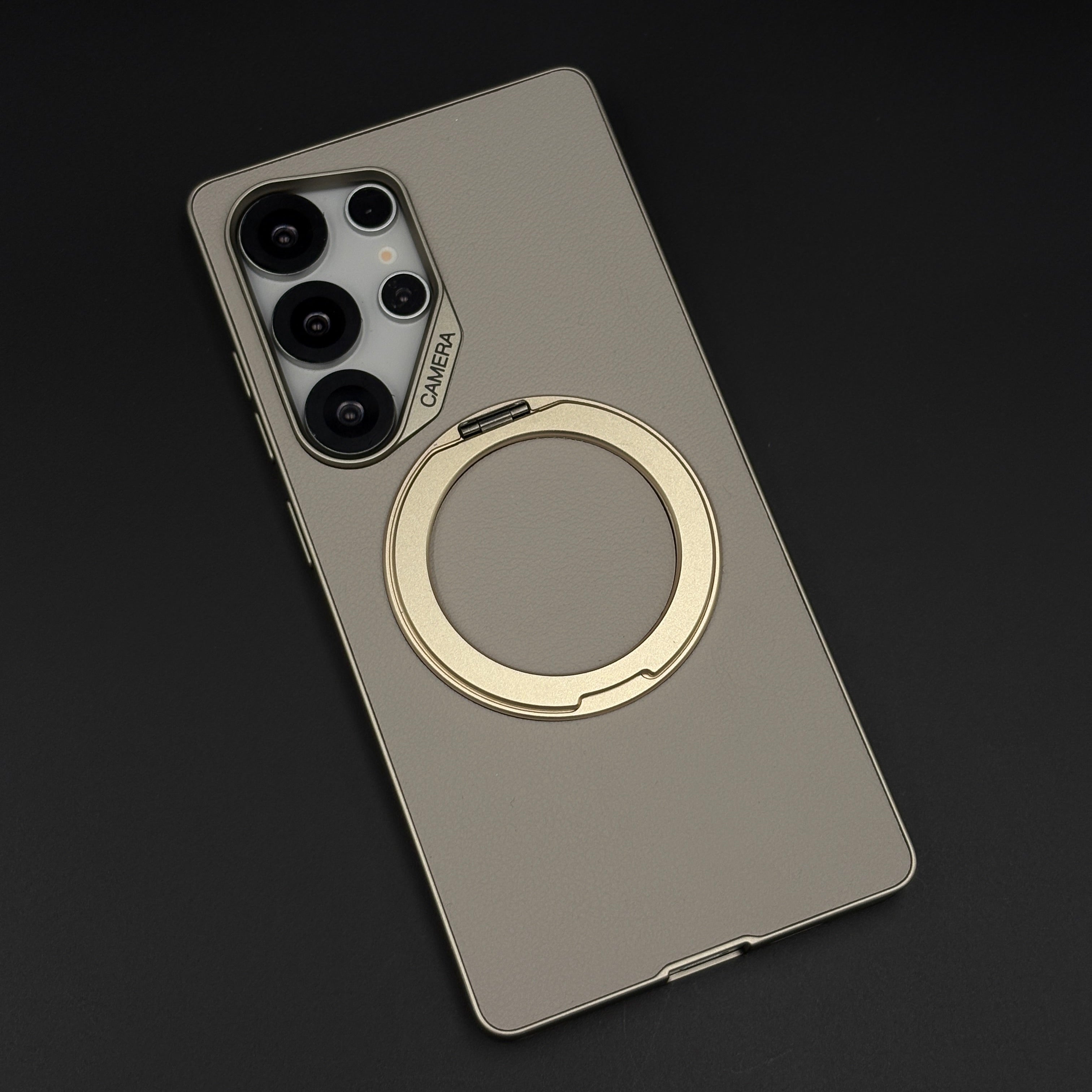 Slim Leather MagSafe Mobile Case Cover with Metal Ring Stand for Galaxy S25 Ultra