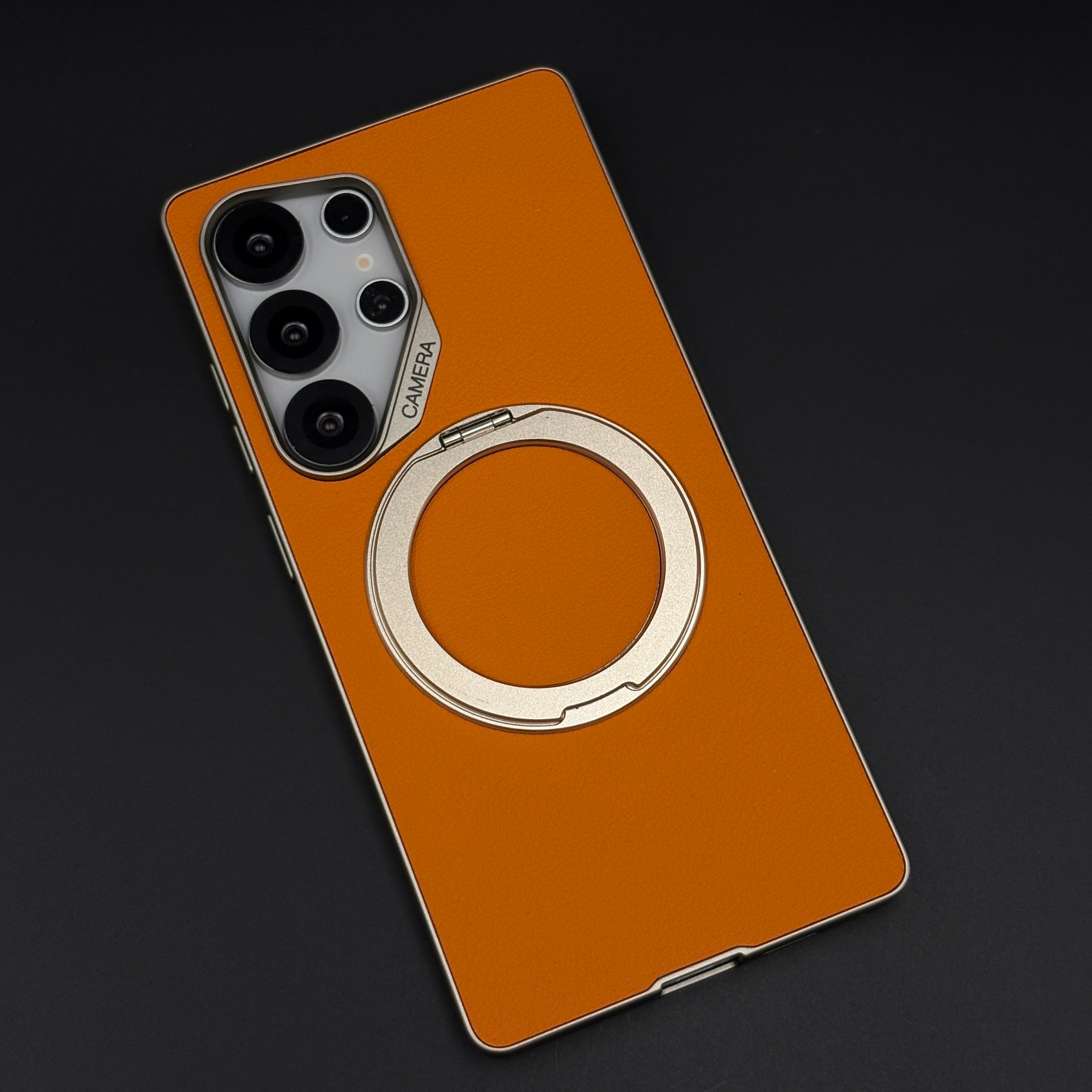 Slim Leather MagSafe Mobile Case Cover with Metal Ring Stand for Galaxy S25 Ultra