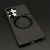 Slim Leather MagSafe Mobile Case Cover with Metal Ring Stand for Galaxy S25 Ultra