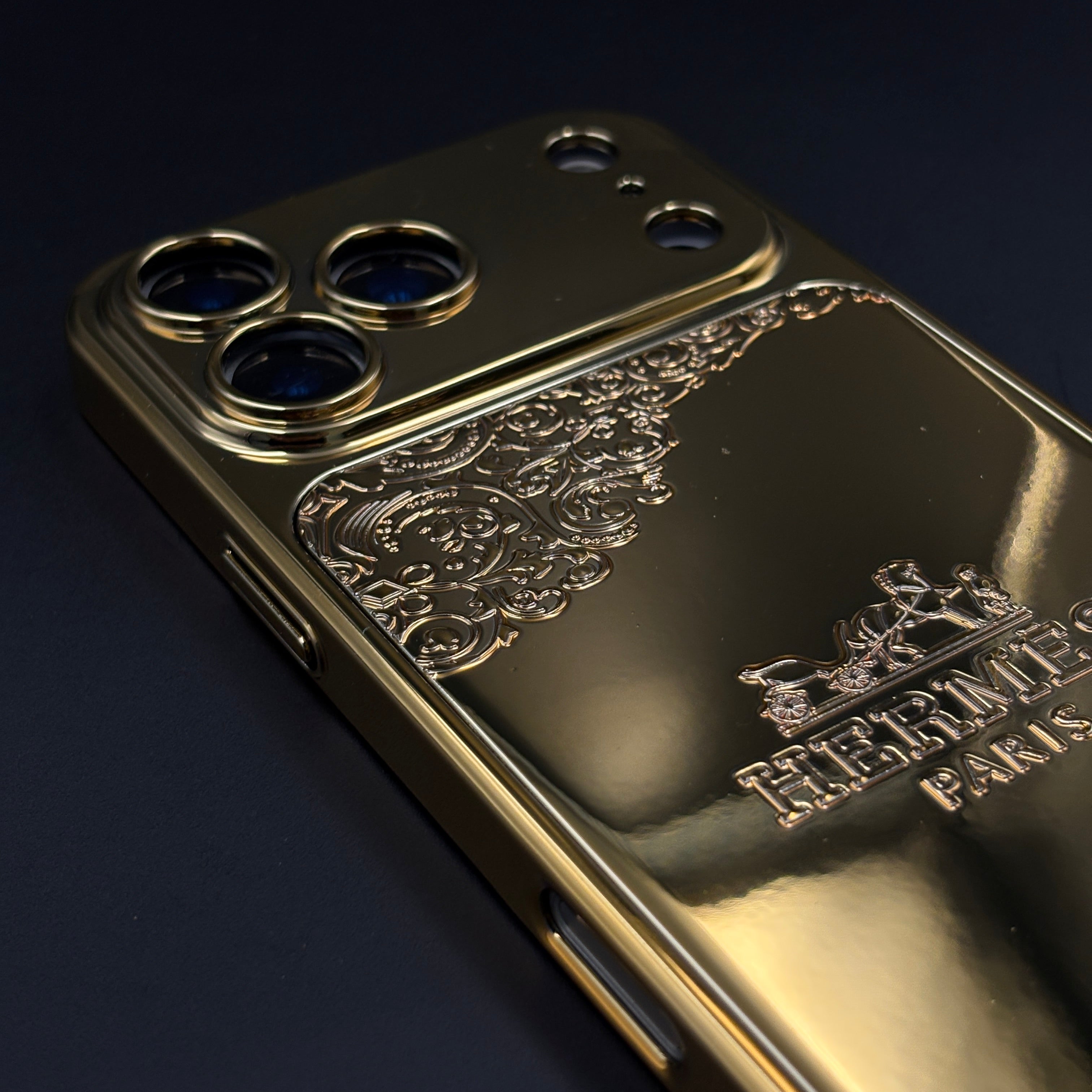 Gold Embossed HMS Luxury Case for iPhone 17 Series with Camera Protection