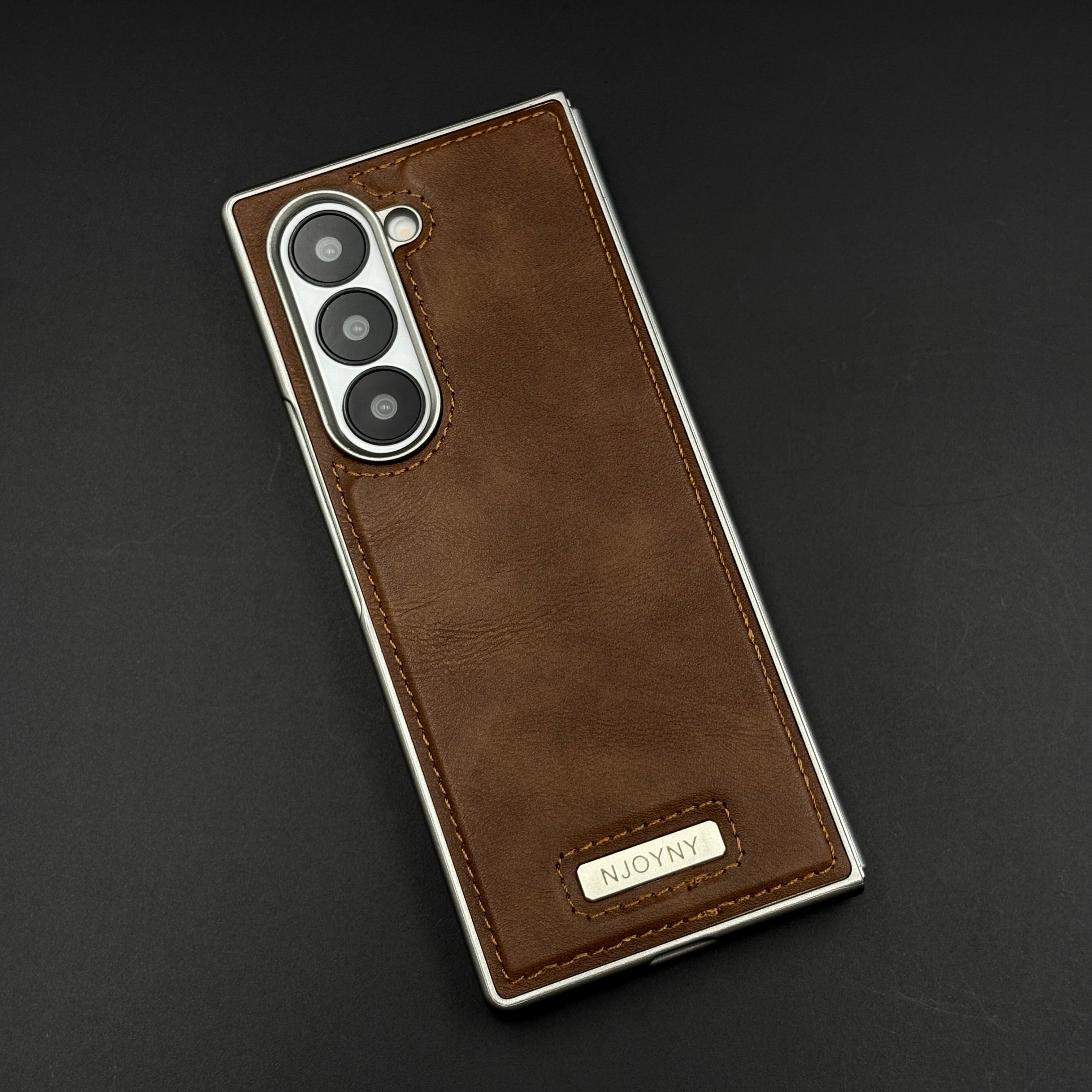 Handcrafted Stitch Leather Case for Galaxy Z Fold 6 | Retro Modern Protection