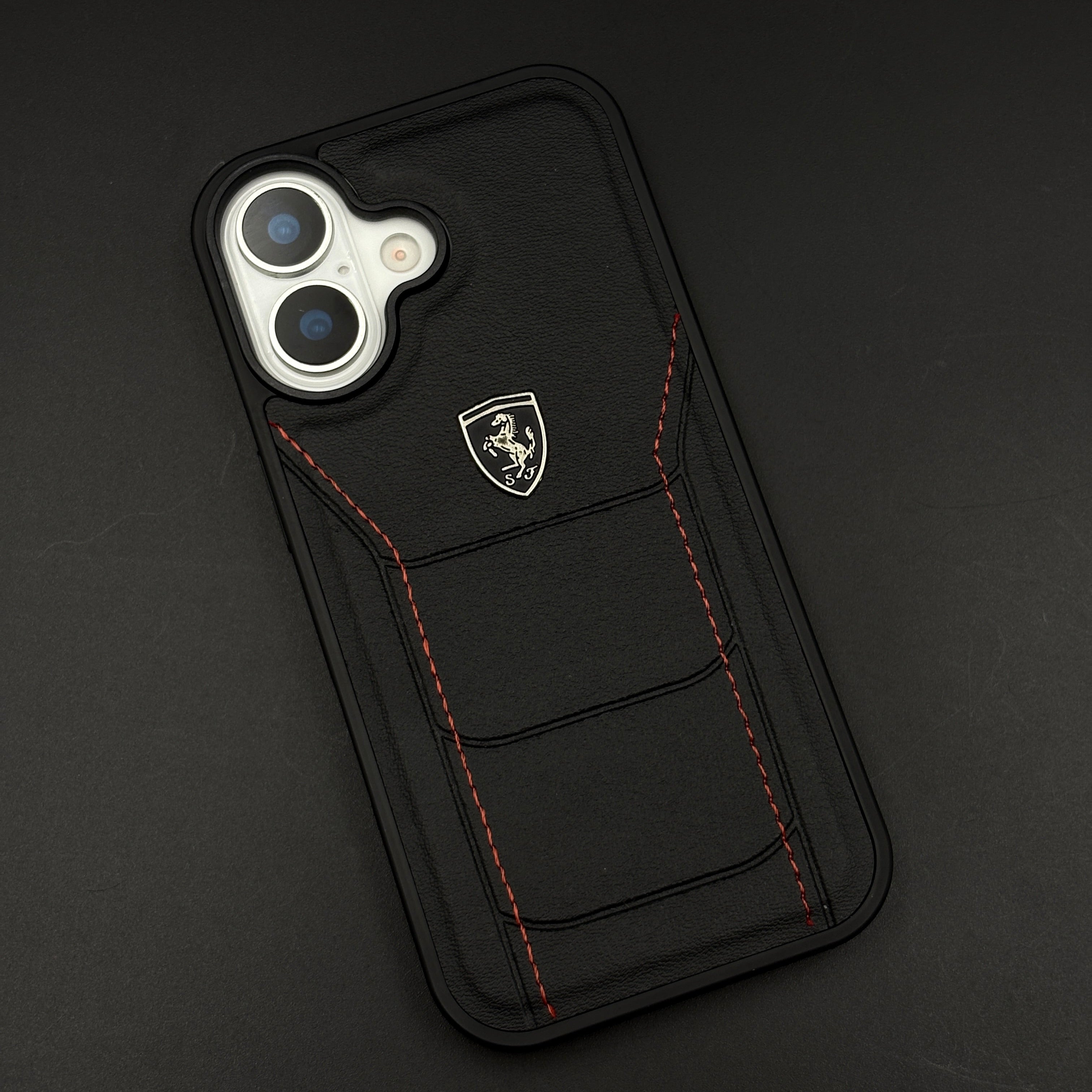 Luxury FR Stitched Leather Phone Case Cover for iPhone 17 | Iconic Black Design