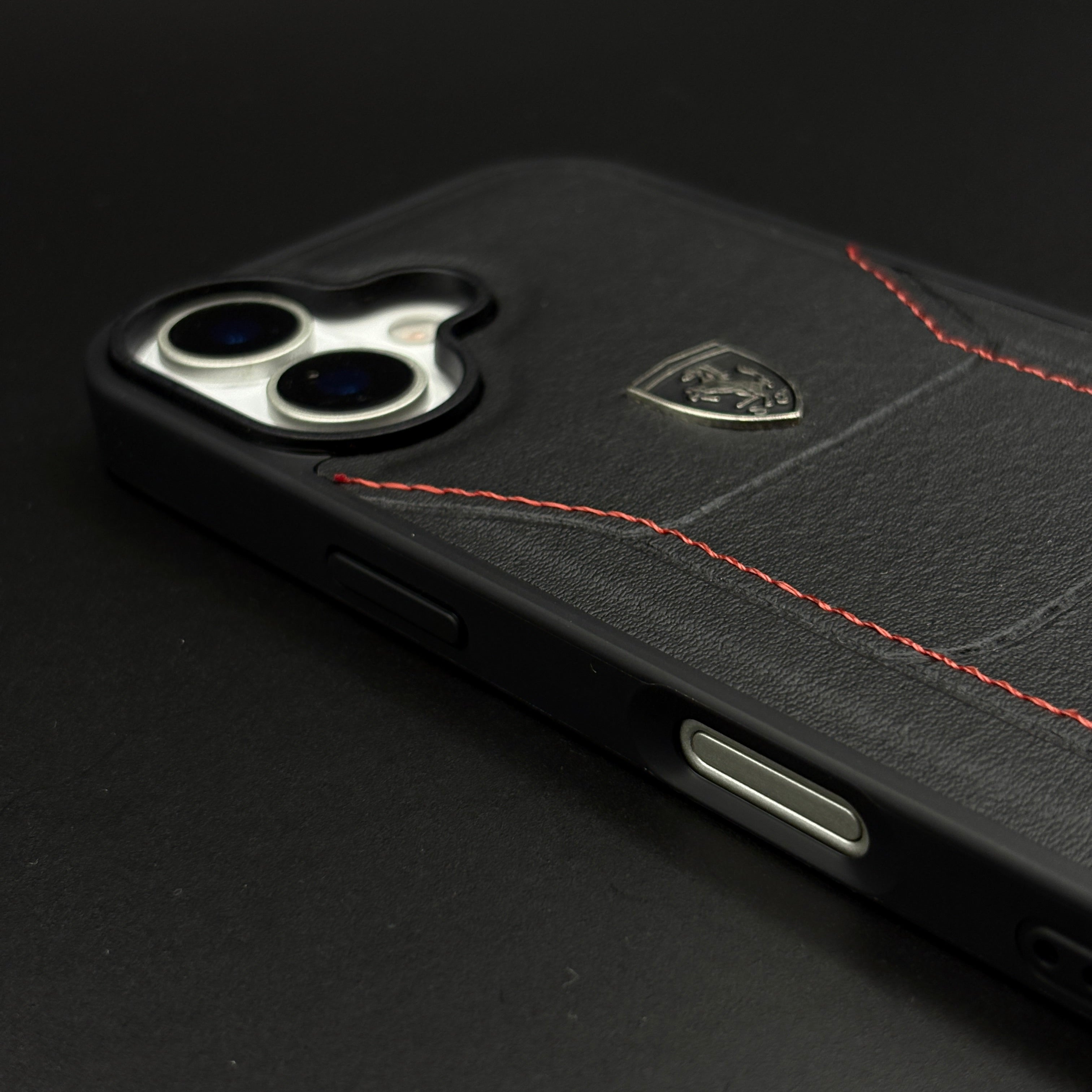 Luxury FR Stitched Leather Phone Case Cover for iPhone 17 | Iconic Black Design