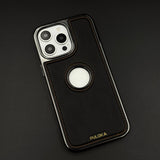 Stitch Leather Hidden MagSafe Phone Case Cover for iPhone | Chrome Trim Luxury