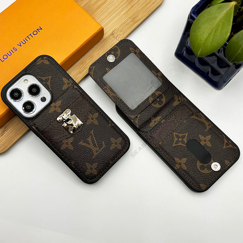iPhone Luxury Brand Wallet Case Cover Brown