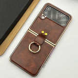 Samsung Galaxy Z Flip 4 Chrome Plated Pu Leather Metal Ring Holder Case Cover