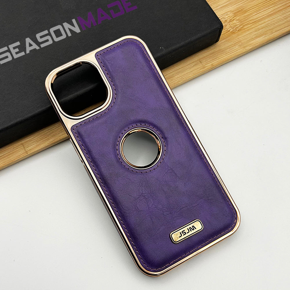 iPhone Luxury PU Leather Chrome Plated Logo Cut Case Cover Clearance