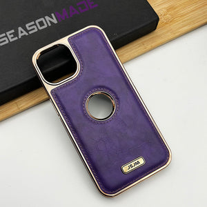 iPhone Luxury PU Leather Chrome Plated Logo Cut Case Cover