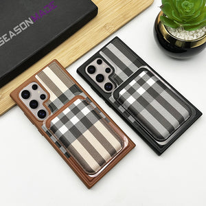 Samsung Galaxy S24 Ultra Checks Leather Case With Detachable Magnetic Magsafe Card Holder Cover