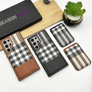 Samsung Galaxy S24 Ultra Checks Leather Case With Detachable Magnetic Magsafe Card Holder Cover