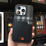 iPhone 15 Series Chequered Leather Cardholder Wallet Case Cover
