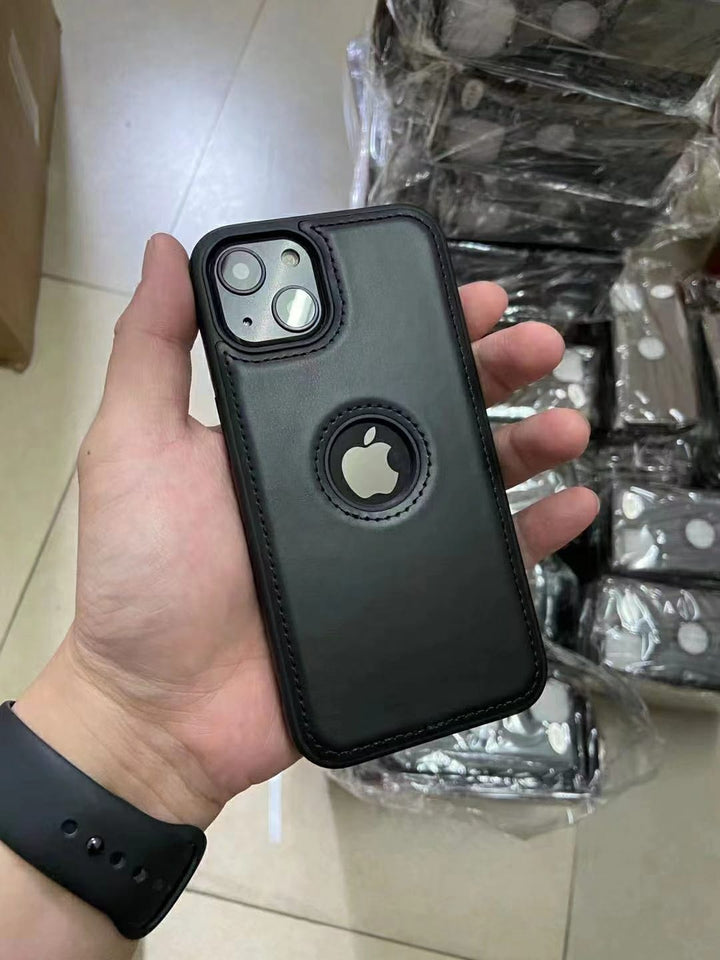 iPhone 15 Series Luxury Leather Logo Cut Back Case Cover
