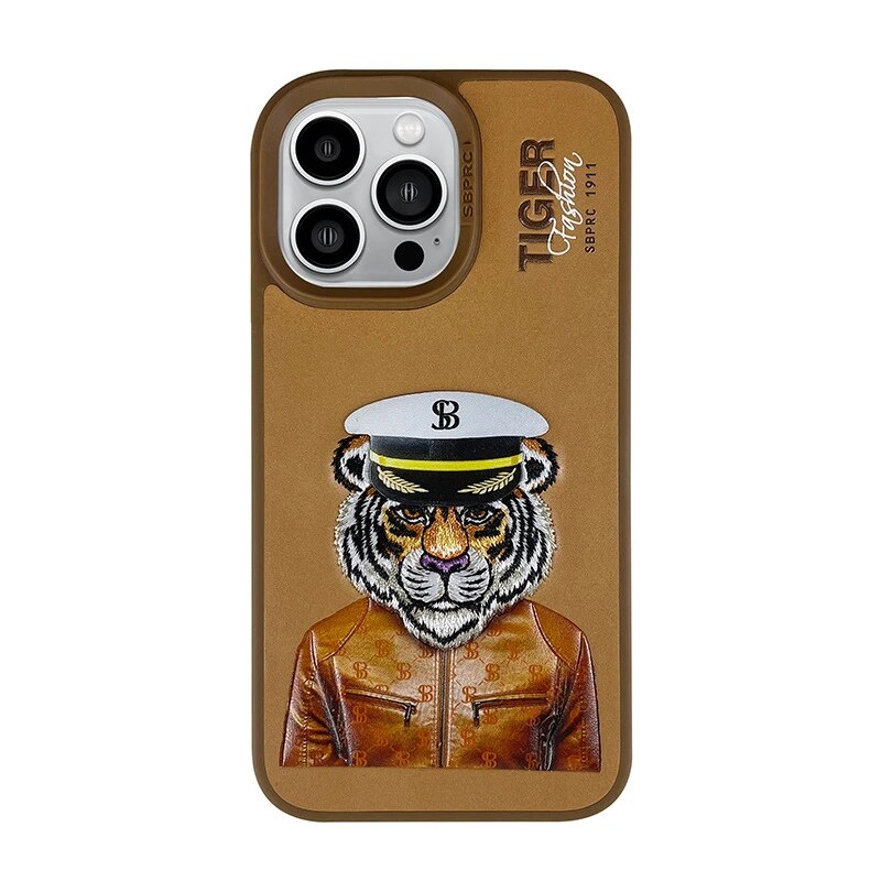 iPhone 15 Series Luxury Santa Barbara Leather Tiger Series Back Cover