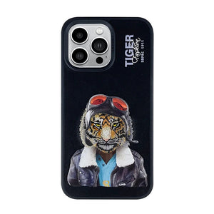 iPhone 15 Series Luxury Santa Barbara Leather Tiger Series Back Cover