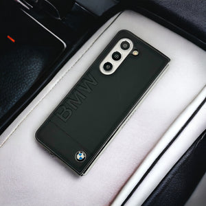 Samsung Galaxy Z Fold 5 Embossed Name Sports Car Logo PU Leather Case Cover