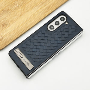 Samsung Galaxy Z Fold 5 PU Leather Checks Grid Pattern Kickstand Case Cover