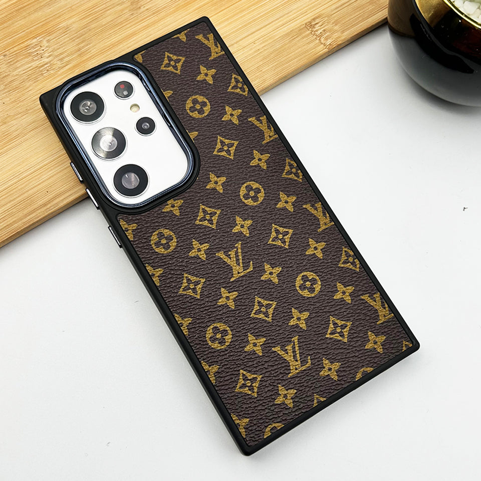 Samsung Galaxy S23 Ultra Luxury Brand Black Border Case Cover Brown