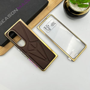 Samsung Z Fold 3 PU Triangular Leather Chrome Plated Front Screen Protector Case Cover