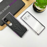 Samsung Z Fold 3 PU Triangular Leather Chrome Plated Front Screen Protector Case Cover