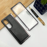 Samsung Z Fold 4 PU Leather Chrome Plated With Front Screen Protector Case Cover