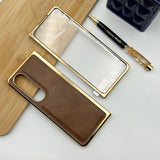 Samsung Z Fold 4 PU Leather Chrome Plated With Front Screen Protector Case Cover