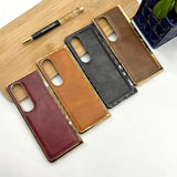 Samsung Z Fold 3 PU Leather Chrome Plated With Front Screen Protector Case Cover