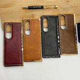 Samsung Z Fold 3 PU Leather Chrome Plated With Front Screen Protector Case Cover