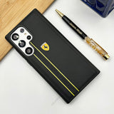 Samsung Galaxy S23 Ultra Ferrari Stripe Yellow Leather Case Cover