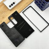 Samsung Galaxy Z Fold 4 Leather Case With Back Side Protective Card Holder Slot