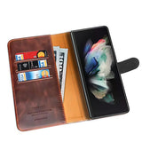 Samsung Z Fold 5 Leather Flip 2 in 1 Detachable Front And Back Wallet Case Cover S Pen Holder Brown