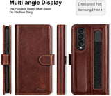 Samsung Z Fold 3 Leather Flip 2 in 1 Detachable Front And Back Wallet Case Cover S Pen Holder Brown