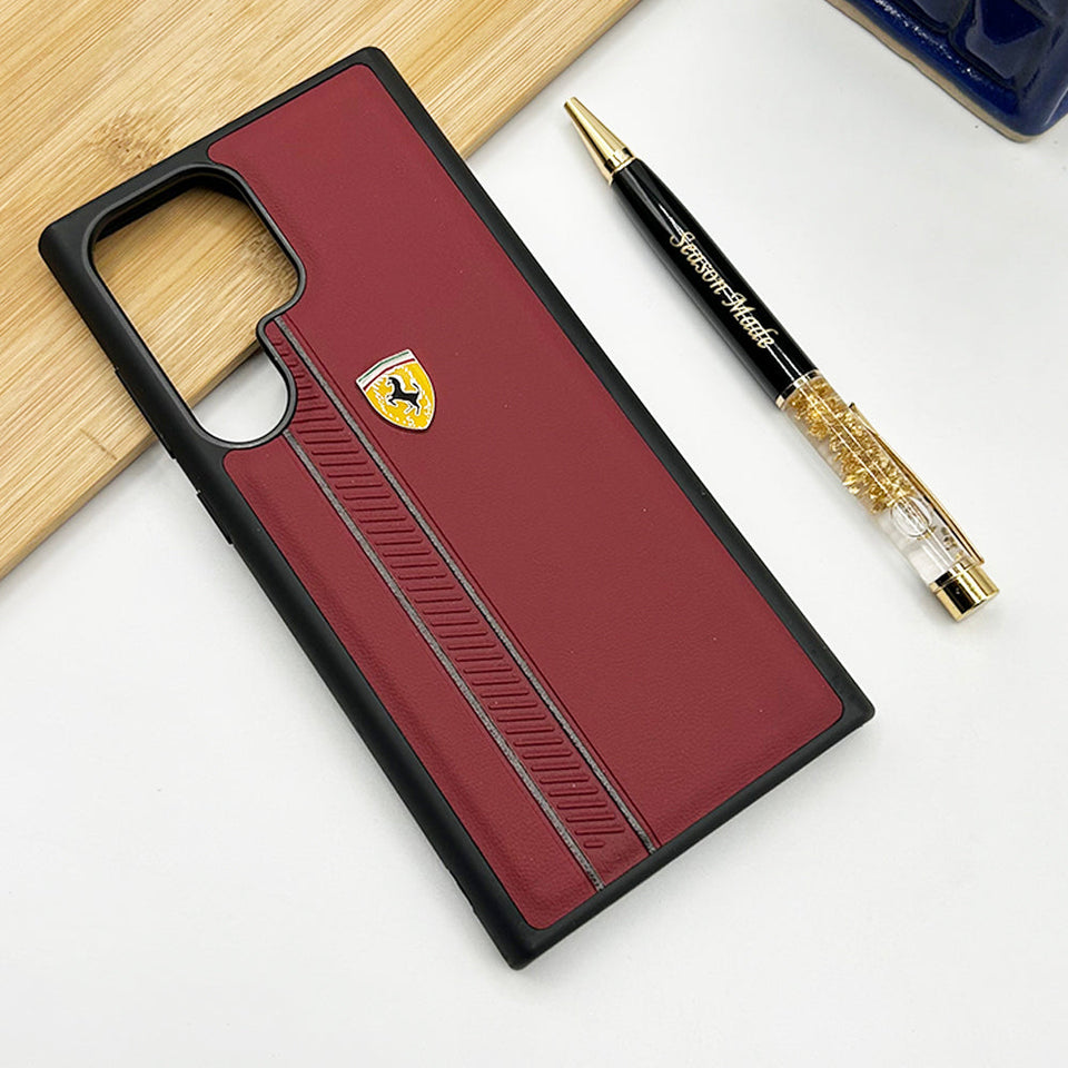 Samsung Galaxy S22 Ultra Ferrari Stripe Leather Case Cover Marsala