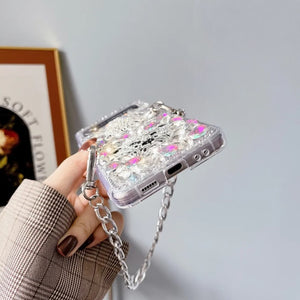Samsung Galaxy Z Flip 4 Diamond Bling Glitter Leopard Case With Sling
