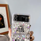 Samsung Galaxy Z Flip 4 Diamond Bling Glitter Leopard Case With Sling
