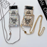 Samsung Galaxy Z Flip 4 Diamond Bling Glitter Leopard Case With Sling