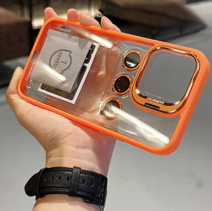 iPhone 15 Series Hollow Flipping Bracket Case Cover With Camera Protection Lens Orange