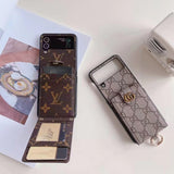 Samsung Galaxy Z Flip 4 Luxury Brand PU leather Wallet Case Cover With Metal Ring Holder