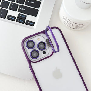 iPhone 15 Series Hollow Flipping Lens Bracket Case Cover Deep Purple