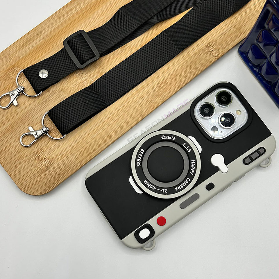 iPhone 3D Cool Retro Camera Design Silicone Case Cover With Strap