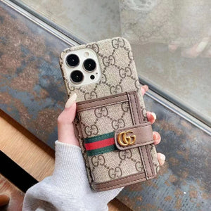 iPhone 15 Series Luxury Brand GG Wallet Case Cover