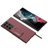 Samsung Galaxy S22 Ultra Leather Kickstand Camera Protection Case Cover