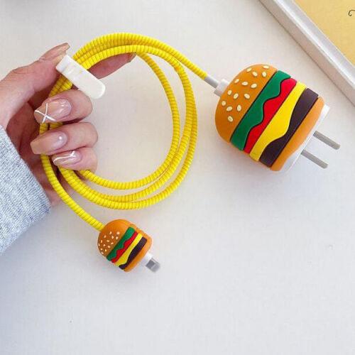 Burger Theme Silicone Cable Protector and Adapter Case For iPhone Charger