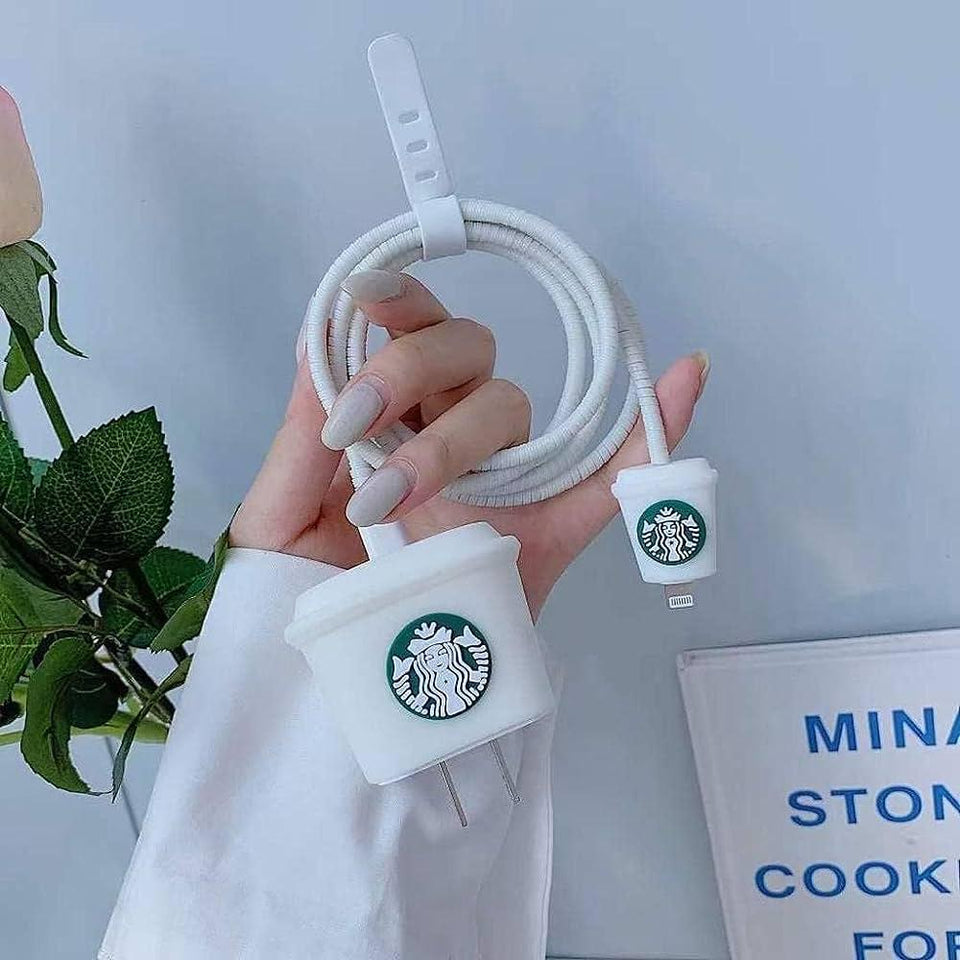 Starbucks Coffee Silicone Cable Protector and Adapter Case For iPhone Charger