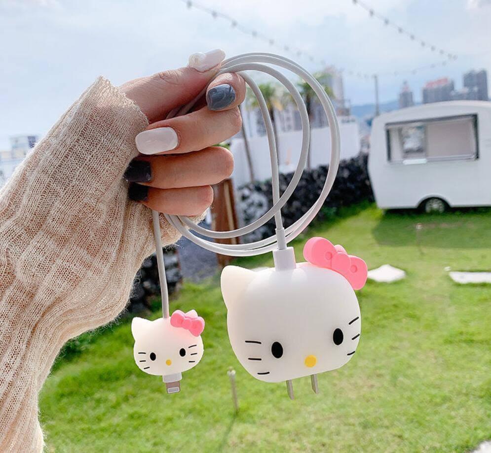 Cute Kitty Theme Silicone Cable Protector and Adapter Case For iPhone Charger
