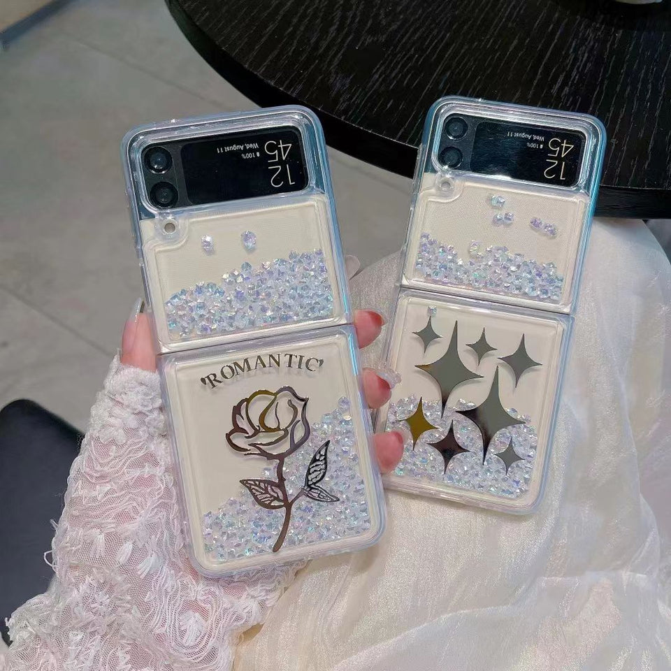 Samsung Galaxy Z Flip 4 Floating Shimmer Case Cover Rose And Sparkle Design