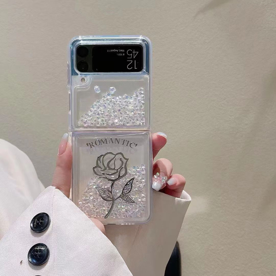 Samsung Galaxy Z Flip 4 Floating Shimmer Case Cover Rose And Sparkle Design
