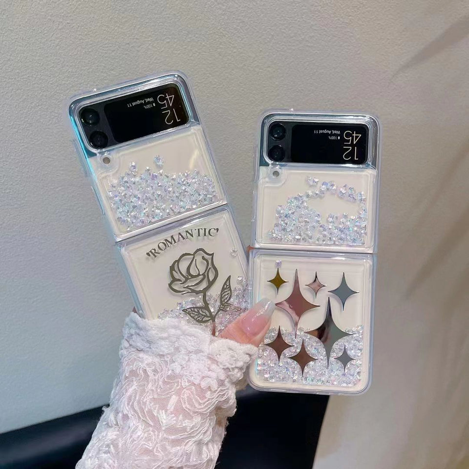 Samsung Galaxy Z Flip 4 Floating Shimmer Case Cover Rose And Sparkle Design