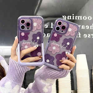 iPhone Beautiful Purple Glossy Floral With Kickstand Case Cover