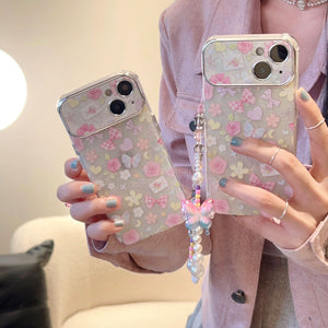 iPhone Floral Bow Case With Butterfly Pendant Holder